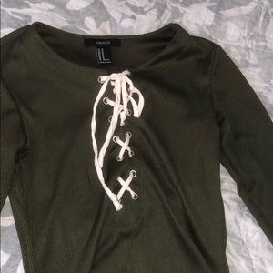 Olive green bodysuit lace-up